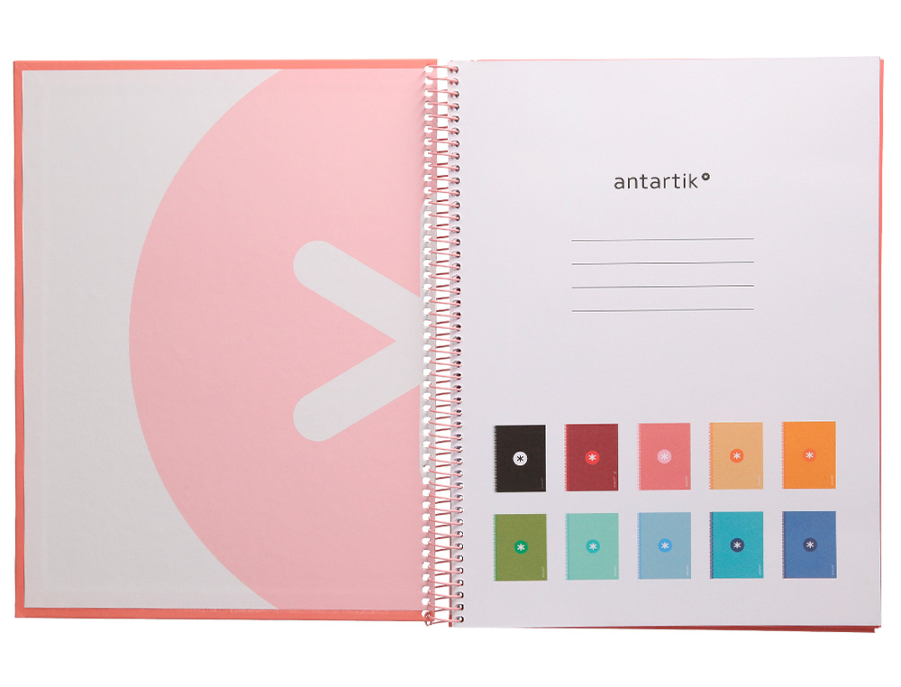 ANTARTIK - Cuaderno espiral liderpapel A4 micro tapa forrada 80h 90 gr cuadro 5mm 1 banda 4 taladros rosa claro (Ref. KB24)