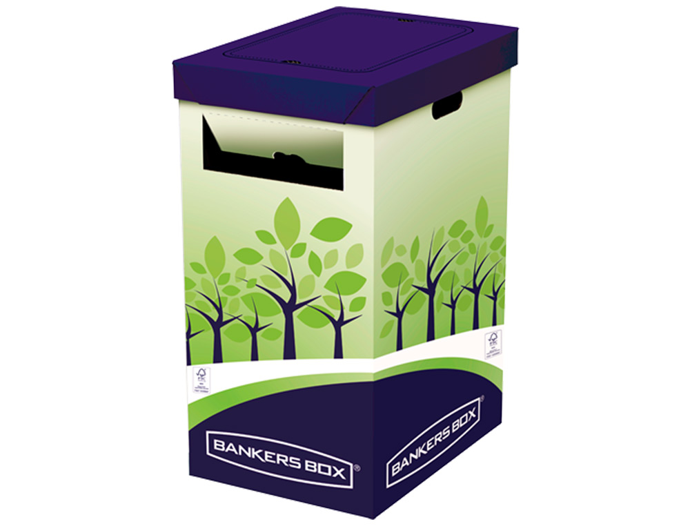 FELLOWES - Contenedor papelera reciclaje carton doble 100% reciclado montaje manual entrada superior 69 litros (Ref. 8049202)