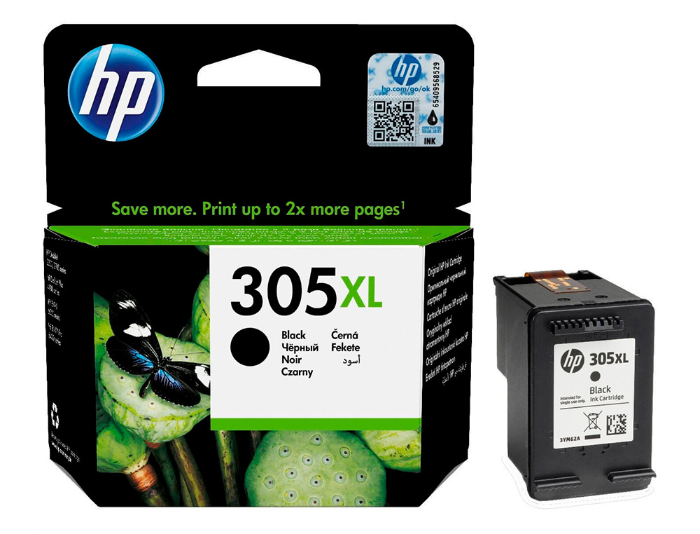 HP - Ink-jet 305xl deskjet 1210 / 1212 / 1255 / 2732 / 2752 / 4155 / 4158 envy 6020 / 6052 /6055 / 6420 negro 240 (Ref. 3YM62AE)