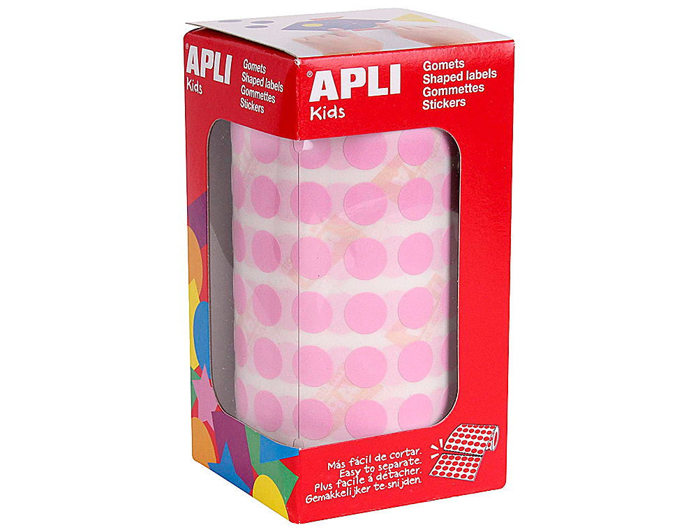 APLI - Gomets autoadhesivo circulares 10,5 mm rosa rollo con 5192 unidades (Ref. 11479)