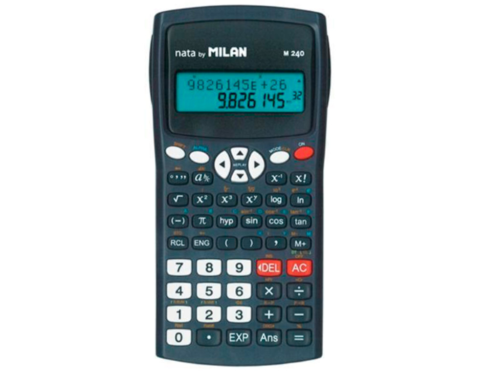 MILAN - Calculadora cientifica m240 black 2 lineas 240 funciones 10+2 digitos color negra con tapa color gris (Ref. 159110KBL)