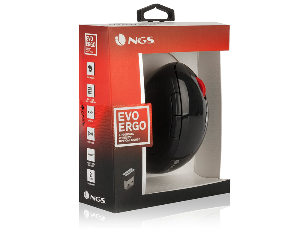 NGS - Raton evo ergo ergonomic 800/1200/1600/2400 dpi inalambrico con 5 botones nano receptor usb 2,4 ghz (Ref. EVOERGO)