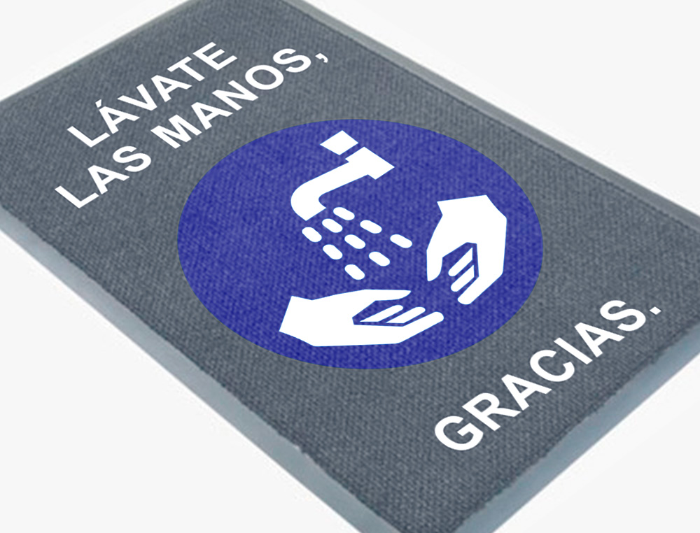 NOVUS DAHLE - Alfombra para suelo de paso novus lavate las manos gracias fondo gris 90x60 cm (Ref. JJ47853E)