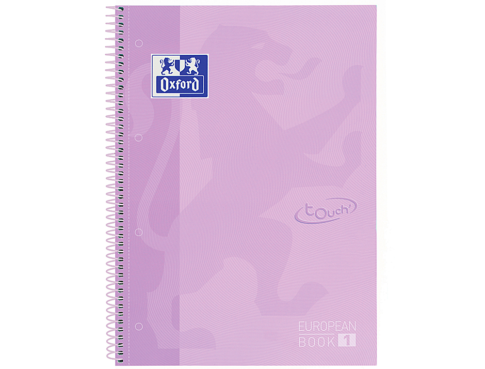 OXFORD - Cuaderno espiral ebook 1 school touch te din a4+ 80 hojas cuadro 5 mm con margen malva pastel (Ref. 400117273)