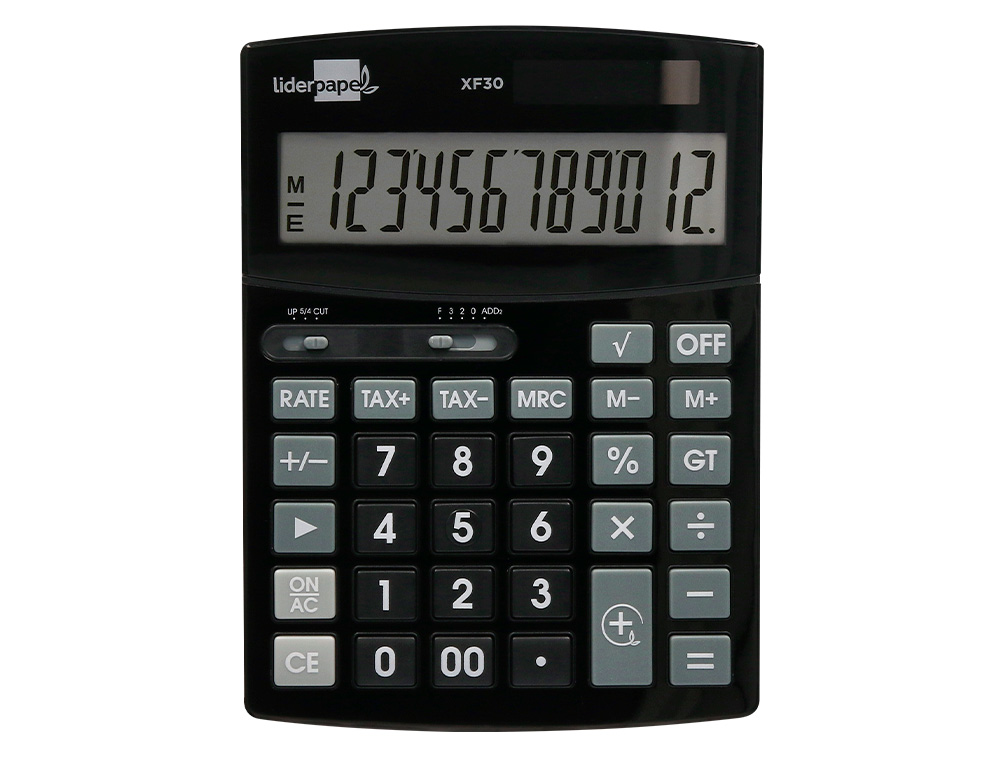 LIDERPAPEL - CALCULADORA SOBREMESA XF30 12 DIGITOS - SOLAR Y PILAS - COLOR NEGRO 190X140X25 MM