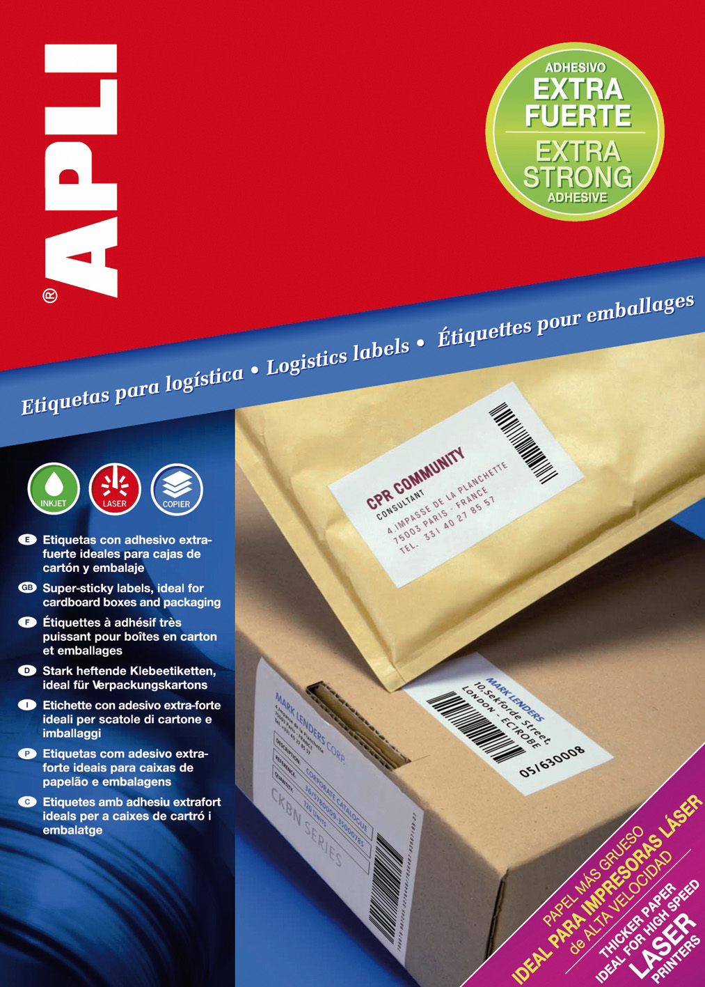 APLI - ETIQUETAS blancas extrafuertes 210,0 x 297,0 mm 100 hojas (Ref.16787)
