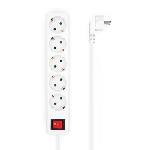 AISENS - BASE MULTIPLE 5 TOMAS CON INTERRUPTOR CON CABLE 3X1,5MM2, BLANCO, 1,4M (Ref.A154-0651)
