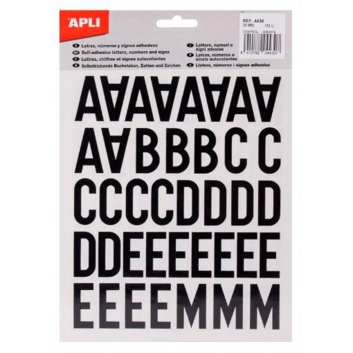 APLI - LETRAS MAYÚSCULAS DE PALO ADHESIVAS MAYÚSCULAS DE 40MM NEGRO -5 HOJAS- (Ref.4440)
