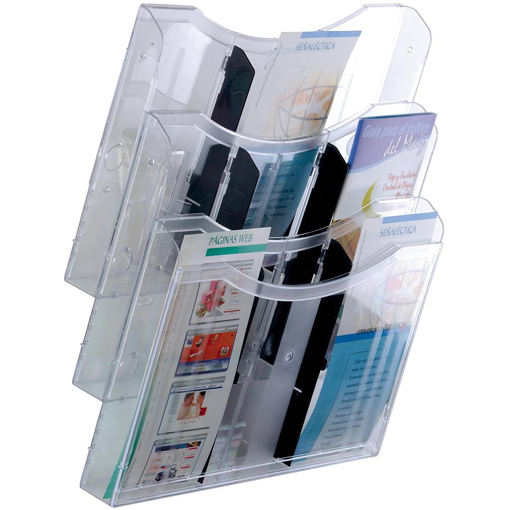 ARCHIVO 2000 - EXPOSITOR MURAL ARCHIPLAY 3 COMPARTIMENTOS DIN A4 HORIZONTAL 100X3325X360 MM CRISTAL TRANSPARENTE (Ref.6133 CS TP)