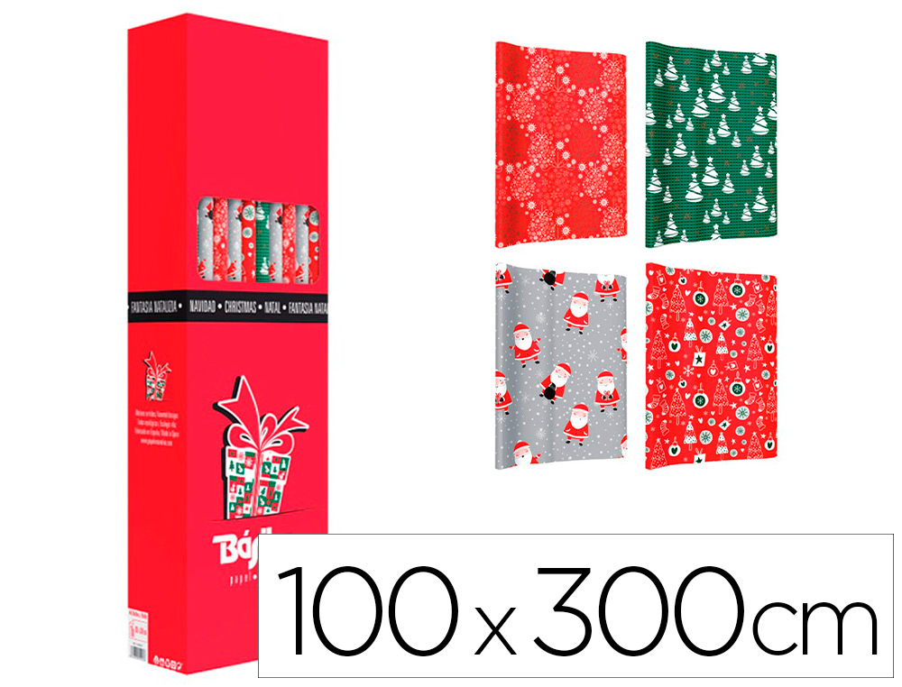 BASIKA - PAPEL DE REGALO NAVIDAD ROLLO DE 100 X 300 CM MODELOS SURTIDOS (Ref.1040002)