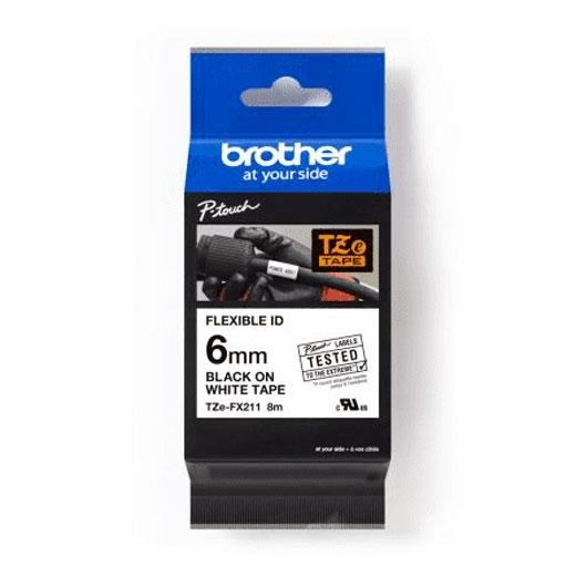 BROTHER - CINTA de ROTULAR LAMINADA FLEXIBLE 8m 6mm NEGRO sobre BLANCO (Ref.TZE FX-211)