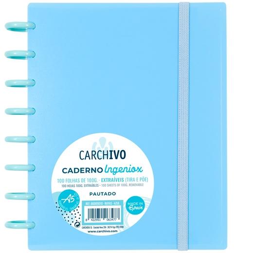 CARCHIVO - CUADERNO INGENIOX ESPIRAL A5 100H C/SEPARADORES EXTRAÍBLES 100GR CUADRÍCULA 5X5 TAPAS PP SEMI-RÍGIDO CIERRE C/GOMA AZUL (Ref.66005110)