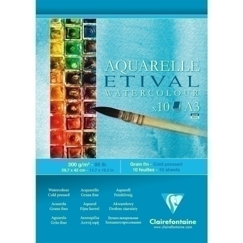 CLAIREFONTAINE - BLOCK DE DIBUJO ETIVAL ACUARELA GRANO FINO A3 200g 10h (Ref.96303C)