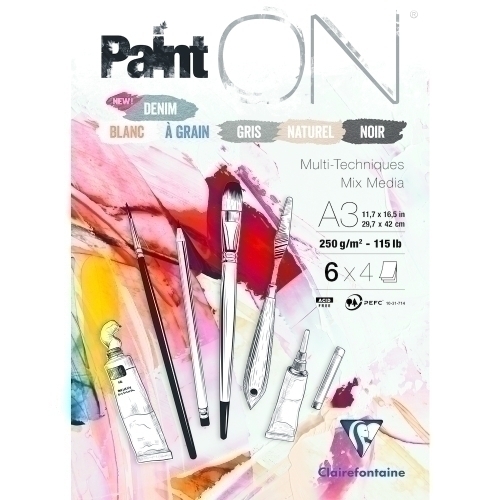 CLAIREFONTAINE - BLOCK DE DIBUJO PAINT"ON MULTITECNICAS A3 250g 24h COLORES (6 colx 4 hojas) (Ref.975411C)