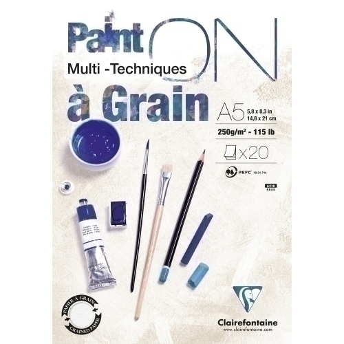 CLAIREFONTAINE - BLOCK DE DIBUJO PAINT&quot;ON MULTITECNICAS CON GRANO A5 250g 20h (Ref.975048C)