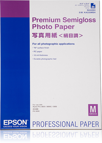 EPSON - GF Papel Premium SemmiGloss Photo A2, 25 hojas - 250 g/m2 (Ref.C13S042093)