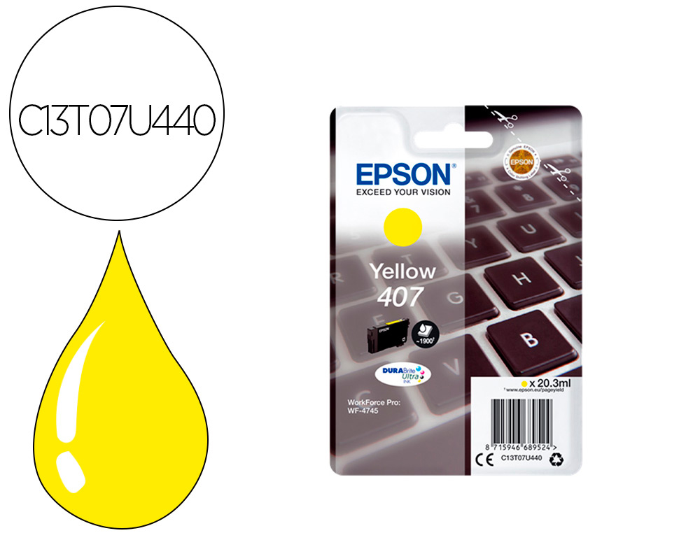 EPSON - INK-JET 407L CLAVIER WF-4745 SERIES AMARILLO 1900 PAGINAS (Ref.C13T07U440)