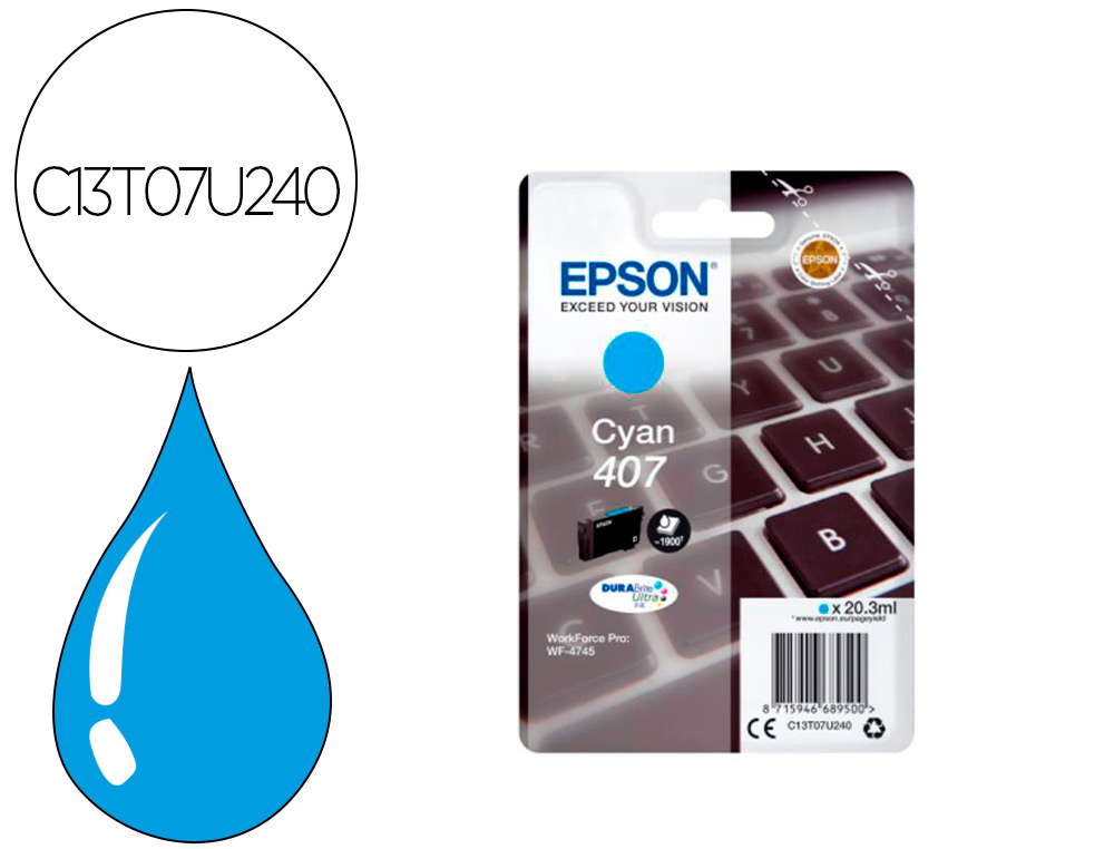 EPSON - INK-JET 407L CLAVIER WF-4745 SERIES CIAN 1900 PAGINAS (Ref.C13T07U240)