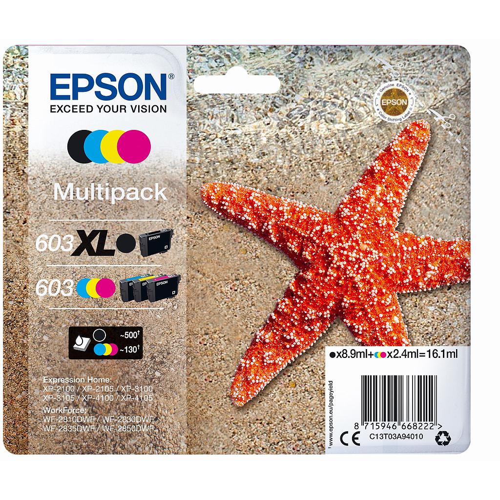 EPSON - tinta MultiPack Std/XL Estrella de mar 4 tintas 603 XL negro/Std. CMY RF / AM Multi (Ref.C13T03A94020)