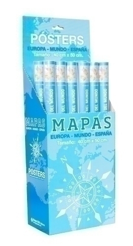 ERIK - MAPA MURAL 40x50 cm EXPOSITOR de 24
12x MPGE0241 Mini poster mapa del Mundo
 8x MPGE0163 Mini poster mapa de Europa
 4x MPGE0219 Mini poster mapa de España (Ref.BOXE0364)