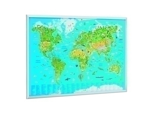 FAIBO - TABLERO CORCHO LIGERO MARCO PINO 60x90 cm MAPAMUNDI INFANTIL (Ref.703)