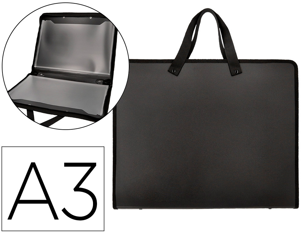 LIDERPAPEL - CARPETA PORTADOCUMENTOS POLIPROPILENO A3 CIERRE DE CREMALLERA 2 BOLSILLOS INTERIORES CON ASA (Ref.WB03)