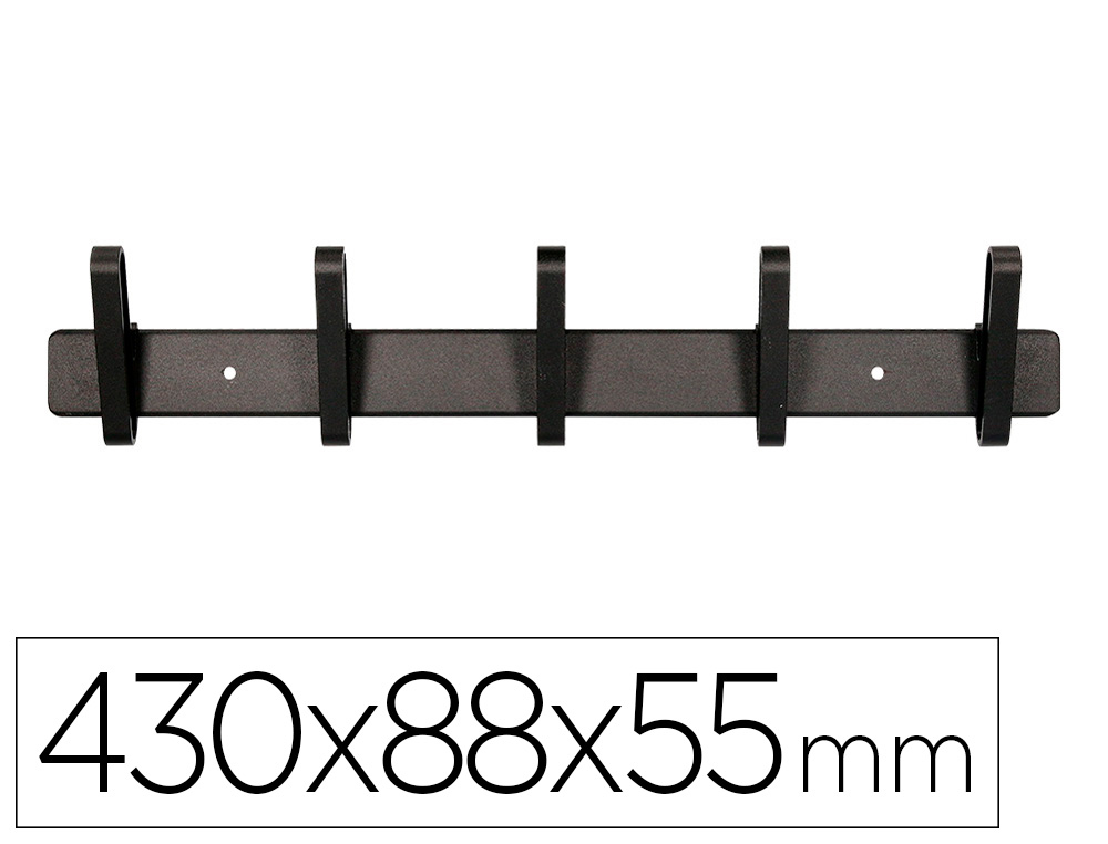 LIDERPAPEL - PERCHERO PARED METALICO 5 COLGADORES COLOR NEGRO 430X88X55 MM (Ref.PH02)