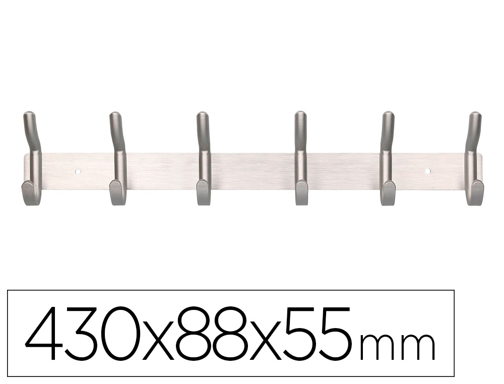 LIDERPAPEL - PERCHERO PARED METALICO 6 COLGADORES COLOR PLATA MATE 430X88X55 MM (Ref.PH01)