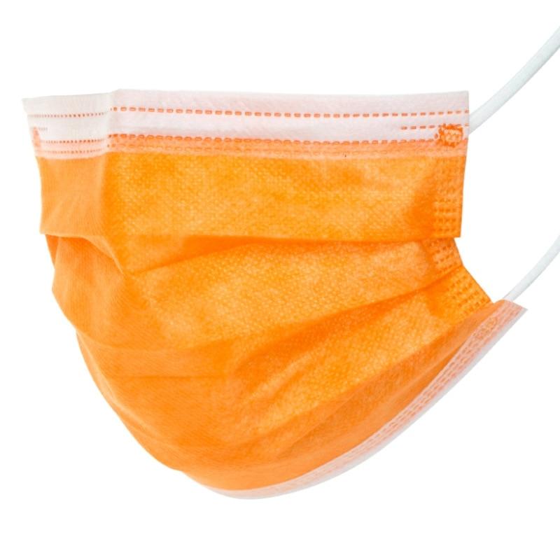 MASCARILLAS - MASCARILLA HIGIENICA 3 CAPAS (TIPO QUIRURGICA) TIPO IIR NARANJA UNE EN14683 CLIP NASAL 5 BOLSITAS DE 10 UNIDADES -50U- (Ref.MASCARILLA HIGIE. DESECH. NARA)