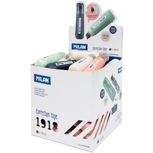 MILAN - CINTA CORRECTORA CILÍNDRICA 5MMX6M SERIE 1918 CUBO EXPOSITOR 40U C/SURTIDOS (Ref.1301940SNC)