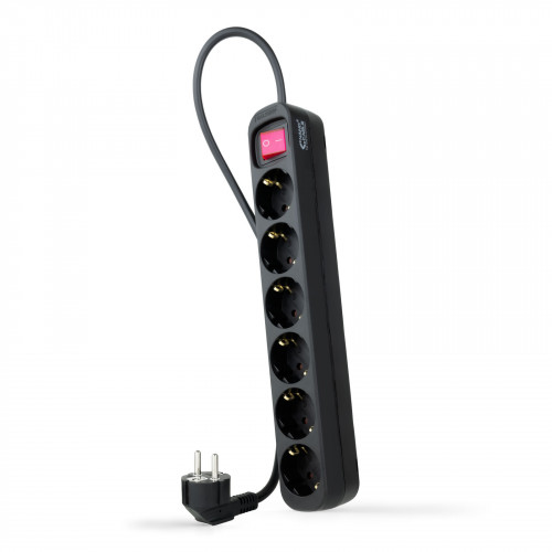 NANOCABLE - Regleta de enchufes de 6 tomas con interruptor, 1.4 metros Negra (Ref.10.37.0006-BK)