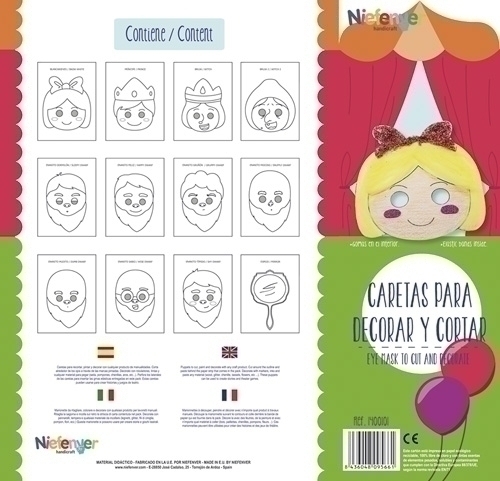 NIEFENVER - CARETA CARTULINA 300 gr. para RECORTAR Y DECORAR BLANCANIEVES PACK de 12 (Ref.1400101)