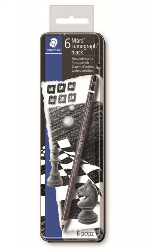 STAEDTLER - LAPIZ de GRAFITO 100B LUMOGRAPH BLACK caja METAL de 6 (8B, 7B, 6B, 4B, 2B, HB) (Ref.100B G6)