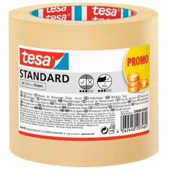 TESA - CINTA DE ENMASCARAR STANDARD ADHESIVA PARA PINTOR 50MX50MM EN PACK DE 2 ROLLOS (Ref.59006-00000-00)