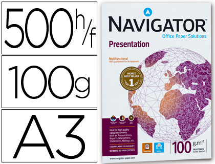 NAVIGATOR - PAPEL FOTOCOPIADORA DIN A3 100 GRAMOS PAQUETE DE 500 HOJAS (Ref.NAV-100-A3)
