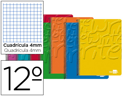 LIDERPAPEL - CUADERNO ESPIRAL BOLSILLO DOCEAVO WRITE TAPA BLANDA 80H 60 GR CUADRO 4MM COLORES SURTIDOS (Ref.BQ05)