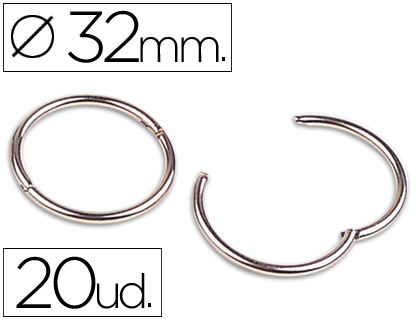 LIDERPAPEL - ANILLAS BISAGRA NIQUELADAS N.3 DIAMETRO 32 MM-CAJA DE 20 ANILLAS (Ref.AN03)