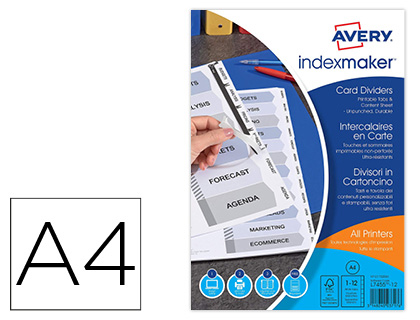 AVERY - Separadores Maker 12 posiciones A4 Imprimibles (Ref. 01732061)