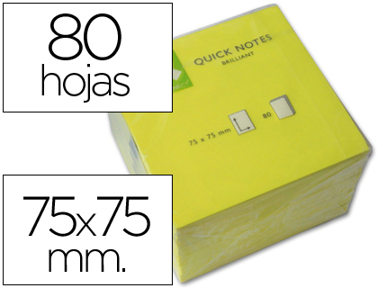 Q-CONNECT - BLOC DE NOTAS ADHESIVAS QUITA Y PON 75X75 MM AMARILLO NEON 80 HOJAS (Ref.KF10514)