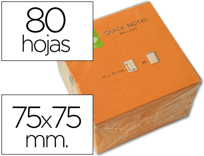 Q-CONNECT - BLOC DE NOTAS ADHESIVAS QUITA Y PON 75X75 MM NARANJA NEON 80 HOJAS (Ref.KF10517)