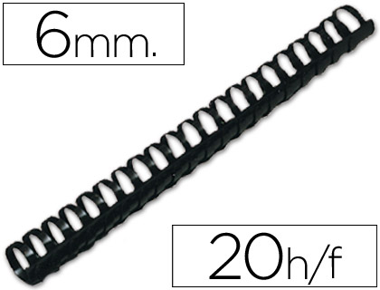 Q-CONNECT - CANUTILLO REDONDO 6 MM PLASTICO NEGRO CAPACIDAD 20 HOJAS CAJA DE 100 UNIDADES (Ref.KF24016)