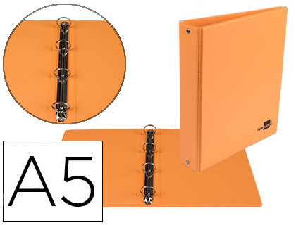 LIDERPAPEL - CARPETA DE 4 ANILLAS 25 MM REDONDAS A5 Cartón FORRADO PVC NARANJA (Ref.KA13)