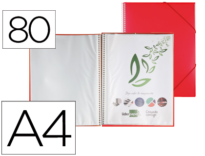 LIDERPAPEL - CARPETA ESCAPARATE CON ESPIRAL 80 FUNDAS POLIPROPILENO DIN A4 ROJO (Ref.EC26)