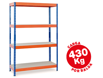 AR STORAGE - ESTANTERIA METALICA 200X100X60CM 4 ESTANTES 430KG POR ESTANTE BANDEJAS DE MADERASIN TORNILLOS AZUL NARANJA (Ref.STABIL 100/60)