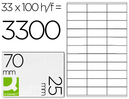 Q-CONNECT - ETIQUETA ADHESIVA TAMAÑO 70X25 MM FOTOCOPIADORA LASER INK.JET CAJA CON 100 HOJAS DIN A4 (Ref.KF10640)