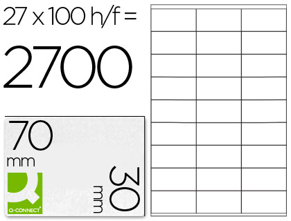 Q-CONNECT - ETIQUETA ADHESIVA TAMAÑO 70X30 MM FOTOCOPIADORA LASER INK-JET CAJA CON 100 HOJAS DIN A4 (Ref.KF10642)