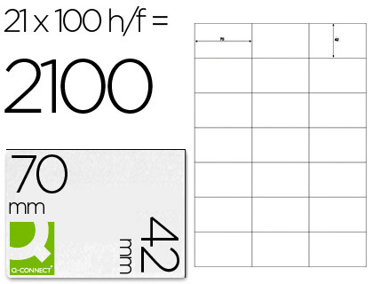Q-CONNECT - ETIQUETA ADHESIVA TAMAÑO 70X42 MM FOTOCOPIADORA LASER INK-JET CAJA CON 100 HOJAS DIN A4 (Ref.KF10648)