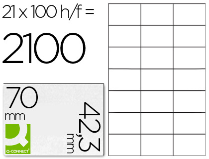 Q-CONNECT - ETIQUETA ADHESIVA -TAMAÑO 70X42,3 MM FOTOCOPIADORA LASER INK-JET CAJA CON 100 HOJAS DIN A4 (Ref.KF10649)