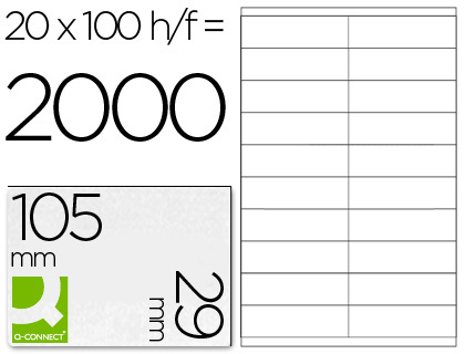 Q-CONNECT - ETIQUETA ADHESIVA TAMAÑO 105X29 MM FOTOCOPIADORA LASER INK-JET CAJA 100 H DIN A4 ESP.HACIENDA (Ref.KF26093)