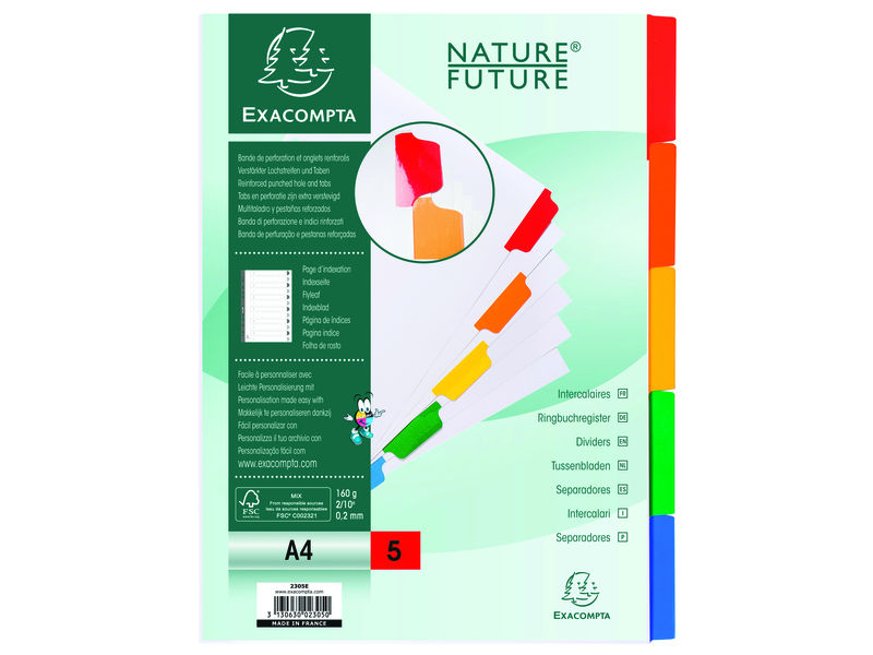 EXACOMPTA - Separador DE CARTULINA BLANCA+PESTALA DE COLOR A4 6POSICIONES (Ref.2306E)